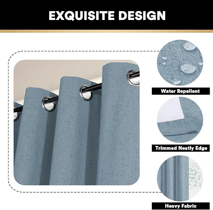 PrinceDeco Blackout Curtains 84 Inches Long Patio Curtains for Sliding Door Blackout Curtains for Sliding Glass Doors 100 Inch Wide Curtains for Living Room,W100 X L84 Inch, Stone Blue