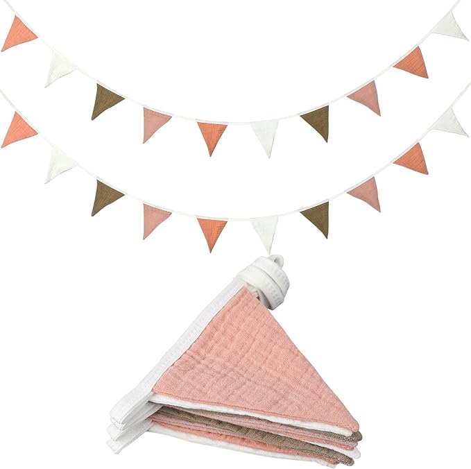 Oudain 2 Pcs Pennant Banner Flags Nursery Garland Triangle Bunting Flags Playroom Wall Decor Banner for Nursery Baby Shower Birthday Boho Wedding Party Event, Each 7.75 ft(Pastel Color)