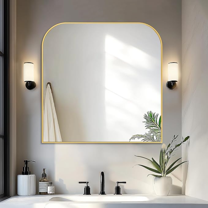 Bathroom Vanity Mirror,30" x 30" Gold Metal Framed Wall Mirror for Over Sink, Living Room, Bedroom,Entryway Decor