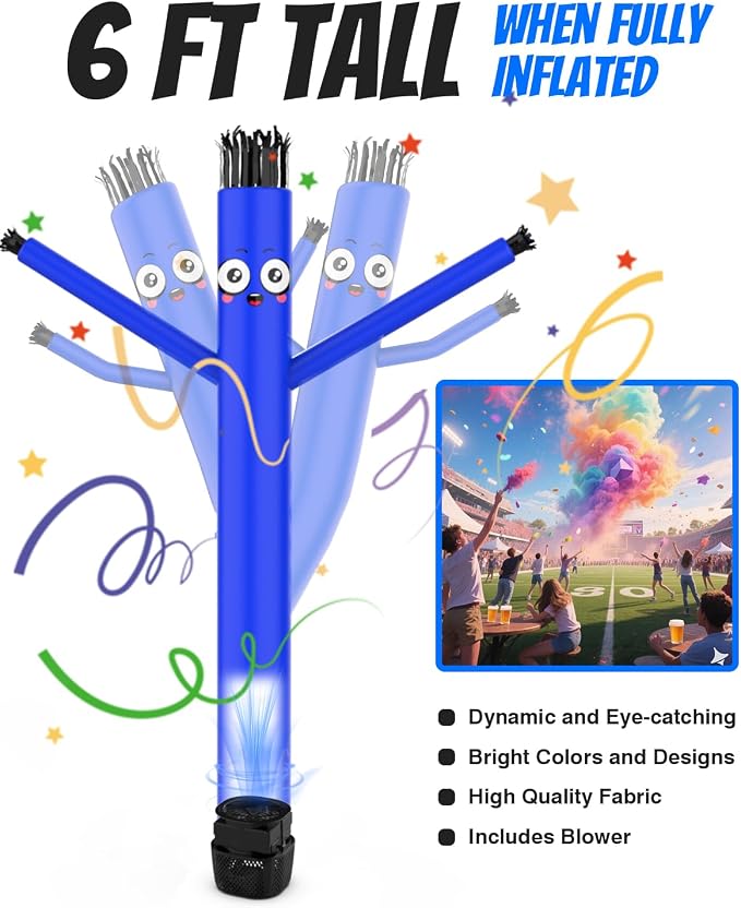 Inflatable Tube Man with Blower: 6 FT Tall Dancing Inflatable Tube Guy for Outdoor Decoration with Mini Blower Fan, for Mall Opening, Business Advertising, and Events (Blue)