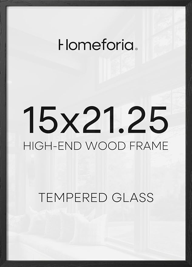 Homeforia 15x21.25 Black Wood Puzzle Frame, High End Oak 15 x 21.25 Frames without Mat, Wooden 21.25x15 Thin Hanging Picture Frame for Wall, 15by21.25 Poster Frames, Tempered Glass, Wall Kit, Set of 1