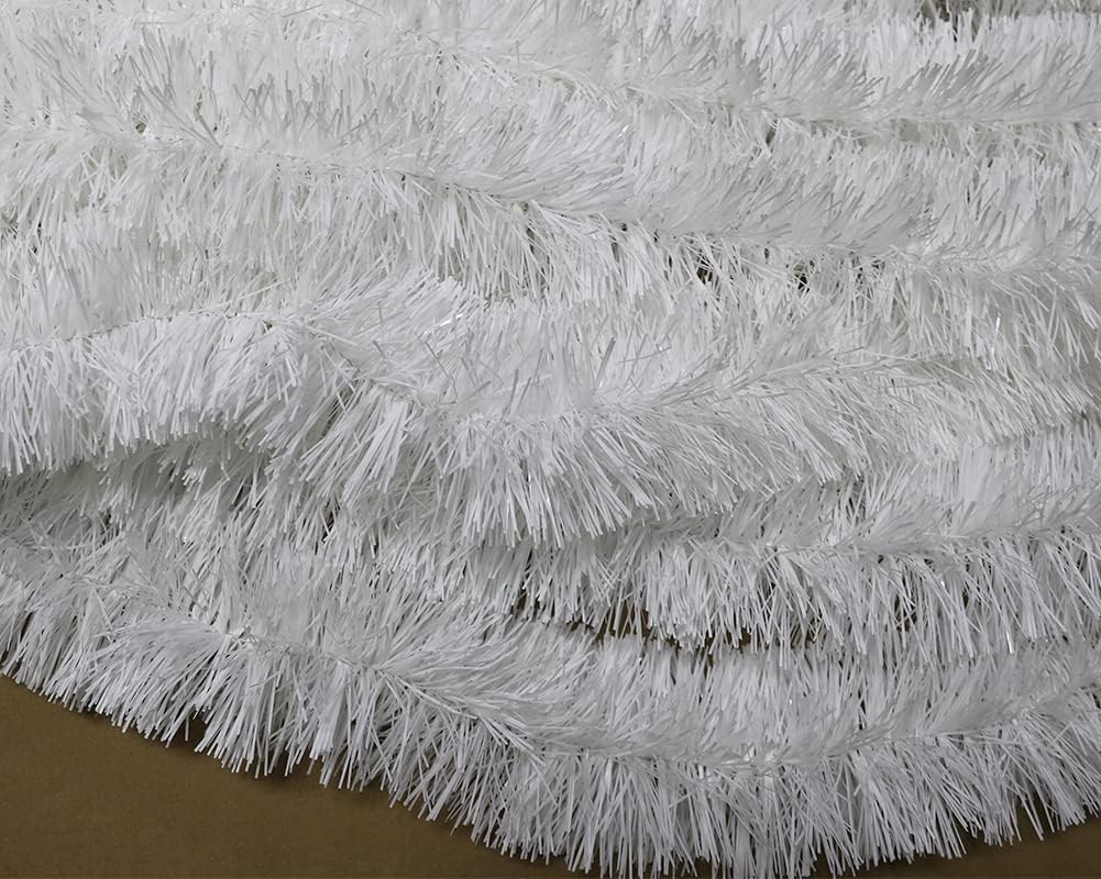 25 ft Long Roll Tinsel Twist Garland, Shiny Metallic Foil Decorations for Halloween, Parade Floats, Christmas Eve, New Year Parties (4" x 25' roll,) (White)