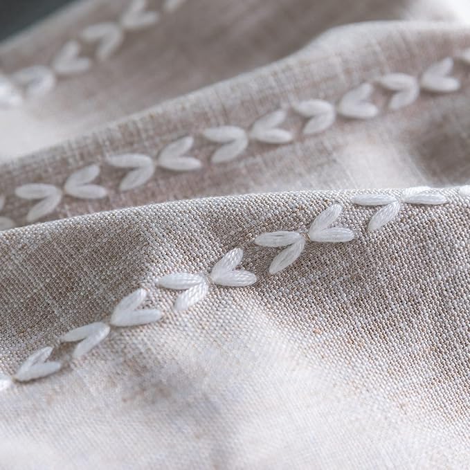 RoomTalks Tan Rustic Farmhouse Linen Kitchen Curtains 54 Inch Length Country Cottage Vintage Chic Tassel Short Cafe Curtains for Small Windows