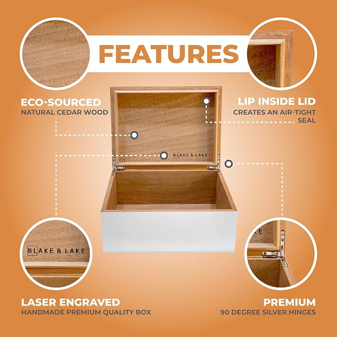 Blake & Lake Large Wooden Keepsake Box - White, Hinged Lid - Decorative Storage Box for Jewelry and More