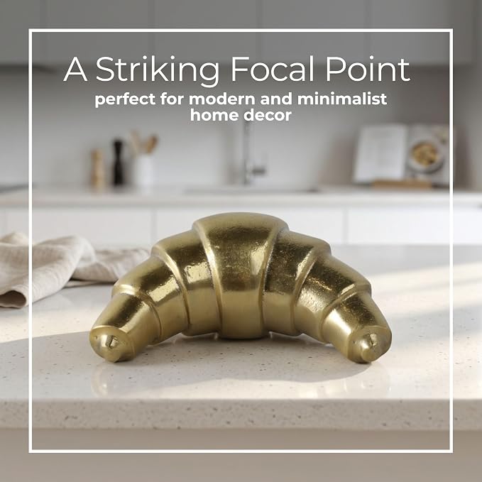 Metal Croissant Sculpture for Home and Living Room Decor - Accent Display for Bathroom, Office Desk, Mantel, and Shelf Decor - Ornament Piece for Coffee Table Decor and Tabletop - 3", Gold