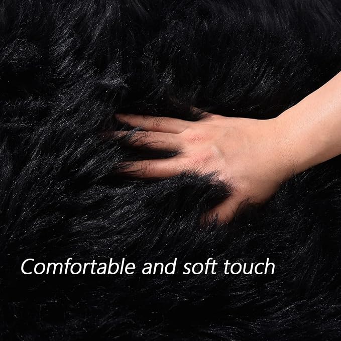 Latepis Black Faux Fur 4'x5'10" Area Rug, Soft Plush Faux Fur Sheepskin Rugs for Living Room, Washable Fluffy Fuzzy Rug for Bedroom and Living Room, Luxury Room Decor, Rectangle