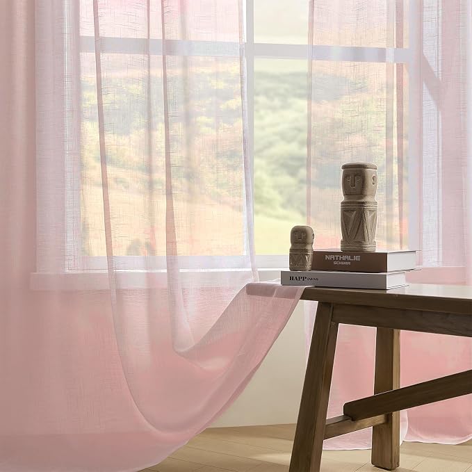 Joydeco Sheer Curtains 84 Inches Long, Beige Curtains for Living Room 2 Panels Set, Window Curtains Privacy Assured with Light Filtering(W52 x L84 Inch,Tapioca)