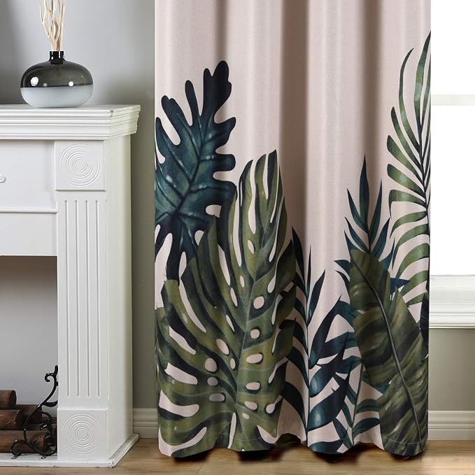 Taisier Home 72" Palm Leaves Blackout Curtains - Thermal Insulated Grommet Top, Exotic Tropical Print Room Darkening Drapes, 2 Panels Set for Living Room Bedroom