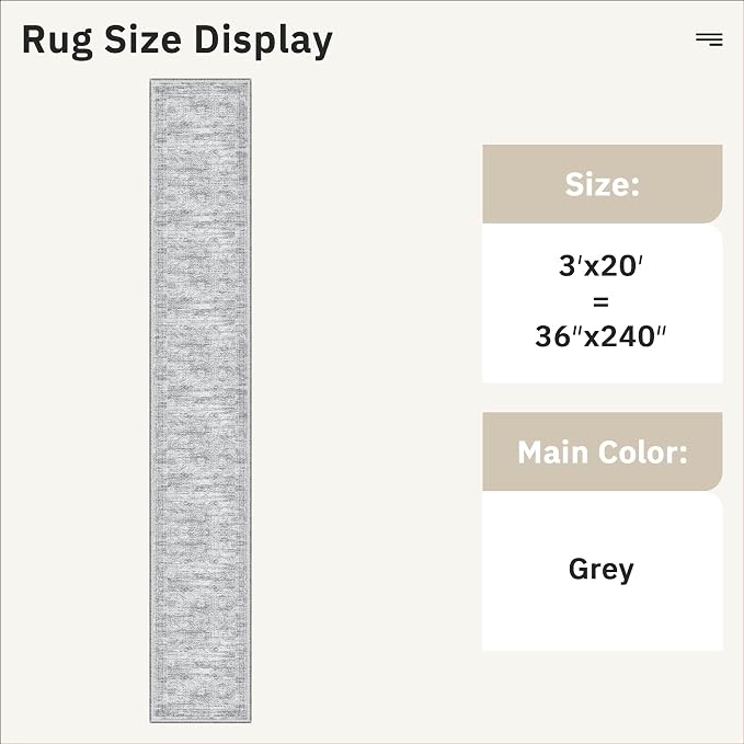 Soalmost 3x20 Hallway Runner Rug - Extra Long Carpet Runners for Hallways 20ft Non Slip Stain Resistant Rugs Runner for Living Room Bedroom 20 Feet Floor Carpet for Kitchen, Grey