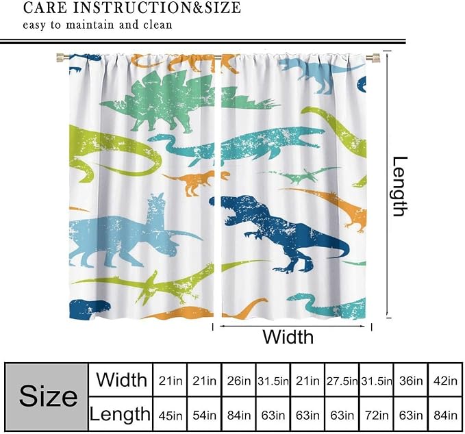 YCness Dinosaur Curtains for Boys Girls Children Nursery Room Decor Cartoon Dino Cute Wildlife Animal Theme Art Printed Window Drapes Decor Fabric Set 2 Panel 42x45 Inch 80% Shading Rate