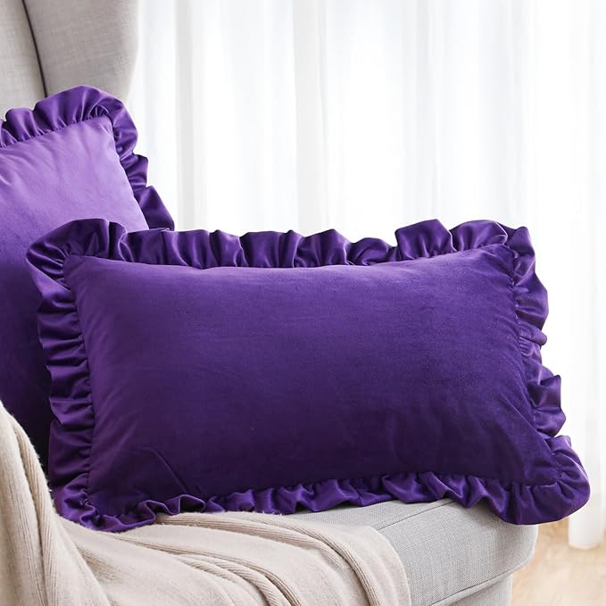 bilin gaier Velvet Purple 12x20 Throw Pillow Covers Set of 2,Spring Home Decor Pillow Covers with Zipper for Indoor & Outdoor Use,Rectangular Decorative Pillow Cases for Couch,Bed,Living Room