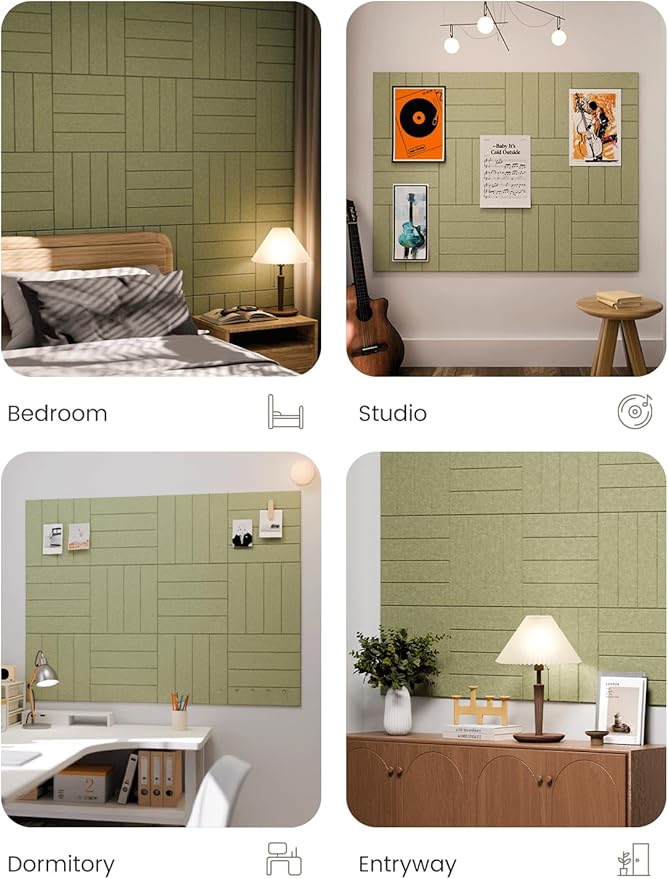Fluxynara Large Felt Bulletin Board 48" x 36" Cork Board Alternative-12 Pack with 64 Safe Removable Adhesive Tabs, Cork Boards for Walls Cork Board for Home Office Classroom Pin Board -Olive Green