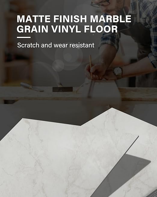 12" x 12" Peel and Stick Floor Tile, Self Adhesive Vinyl Flooring, 20 Tiles Grayish White Marble Pattern Peel and Stick Tile for Kitchen, Bedroom, Cover 20 Sq. Ft DIY Floor Tiles