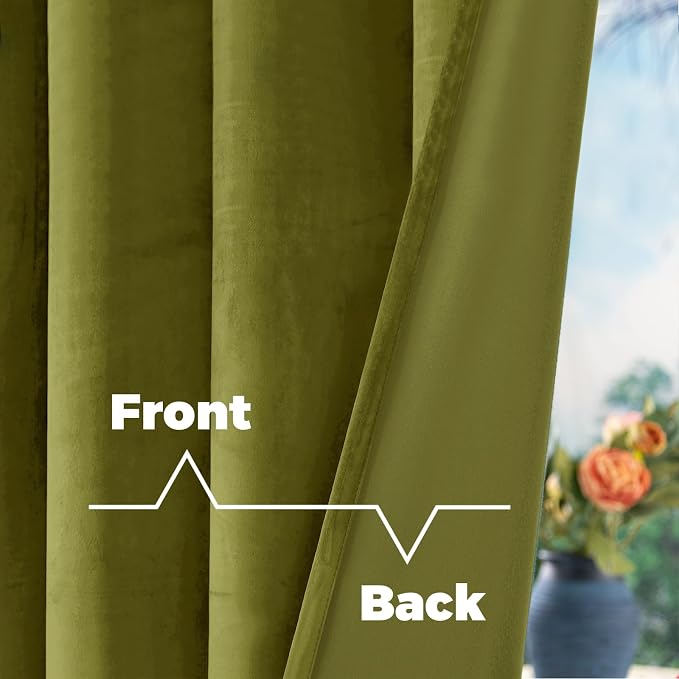 BGment Moss Green Velvet Blackout Curtains 84 Inches Long, Vintage Thermal Insulated Room Darkening Privacy Window Drapes with Back Tab and Rod Pocket for Bedroom/Guest Room, 2 Panels, 52 x 84 Inch