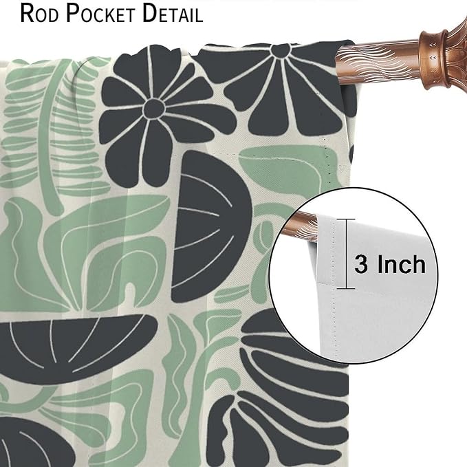 JESTRONRY Mid Century Boho Curtains, Modern Abstract Abstract Geometric Green Floral Pattern Print Blackout Window Door Curtains for Bedroom Living Room Home Decor 72x63in