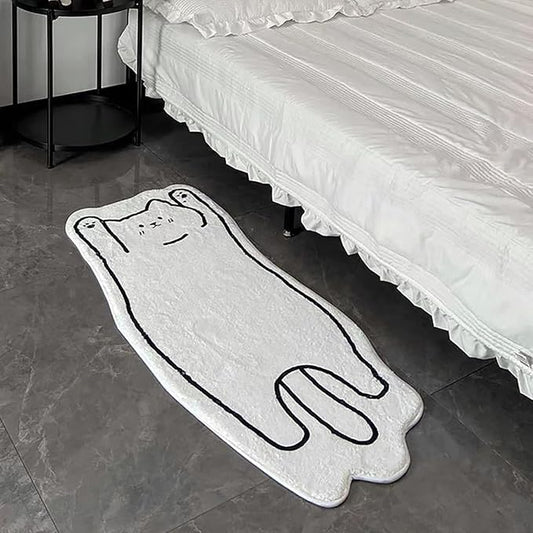 Cat Rugs, 1.3' X 3.9' Small Cute Irregular Shaped Rug for Bedroom Bathroom Room, Funny Cartoon Pet Area Carpet Kid Rugs, Cat Decor Dog Shaped Pet and Children Entryway Runner Rug (B White Cat)