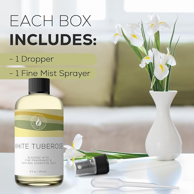 Aroma Country White Tuberose Luxury Diffuser Oil Refill (8.5 Fl Oz) | Hotel-Inspired • Long-Lasting Home Fragrance • for Aromatherapy, Reed Diffusers, Diffuser Machines & Room Sprays
