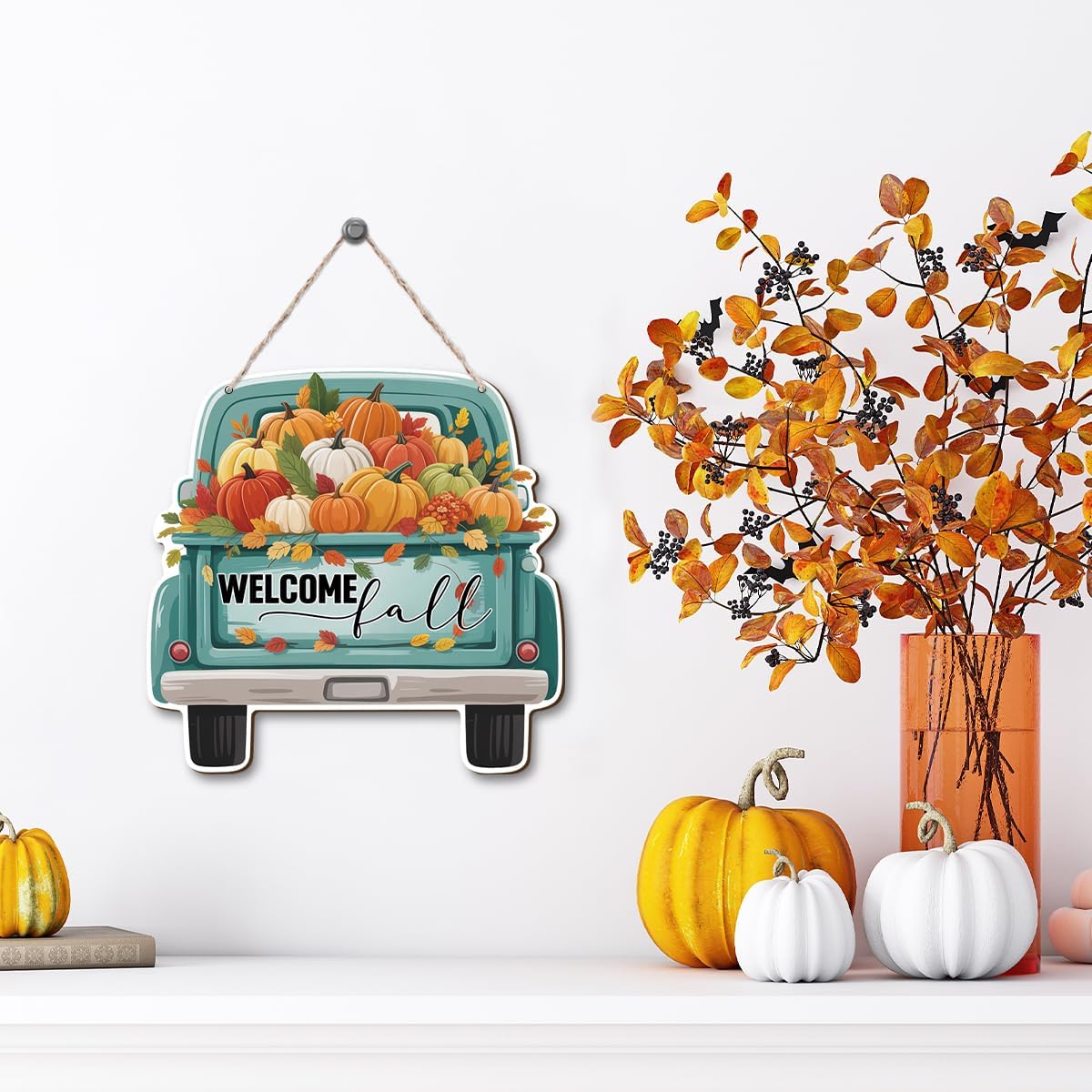 Welcome Fall Wood Hanging Truck Decoration, Autumn Wooden Signs, Rustic Thanksgiving Decoration, Home Interior And Exterior Decor, Autumn Harvest Thanksgiving Home Decor