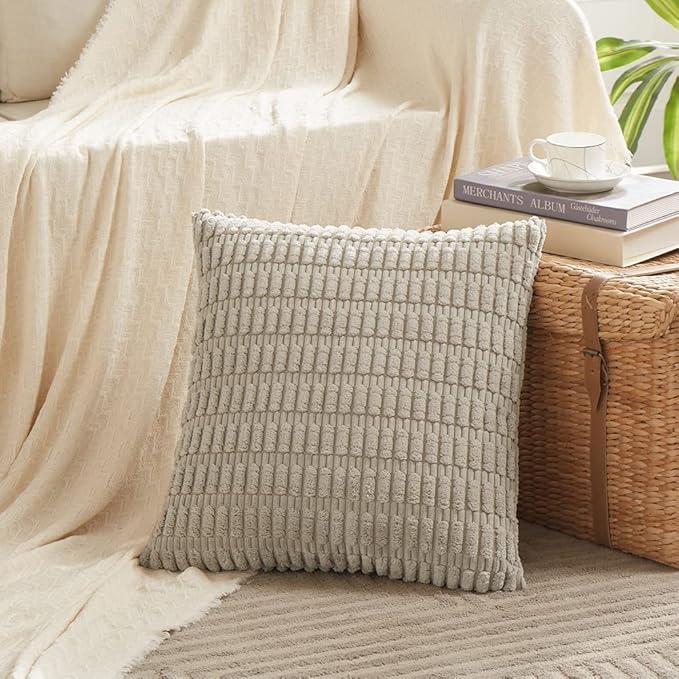 Fancy Homi 4 Packs Decorative Throw Pillow Covers for Living Room Couch Bed, Modern Farmhouse Boho Home Décor Accent Cushion Case, 18" x 18", Taupe