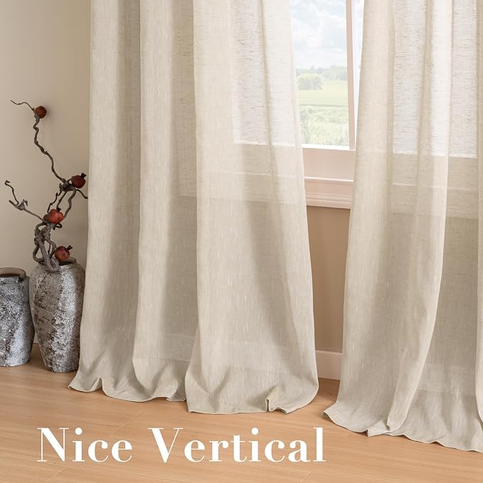 H.VERSAILTEX Linen Curtains Natural Linen Semi-Sheer Curtains 2 Panels Nickel Grommet Privacy Added Premium Soft Rich Material Drapes for Bedroom/Livingroom - 52x108 - Inch - Linen