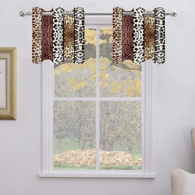 Wild Animal Print Curtain, Room Darkening Thermal Insulated Blackout Leopard Boa Window Drapes with Grommets for Living, Dining, Bedroom, Brown Leopard Print, 42"x 24", 2 Panels