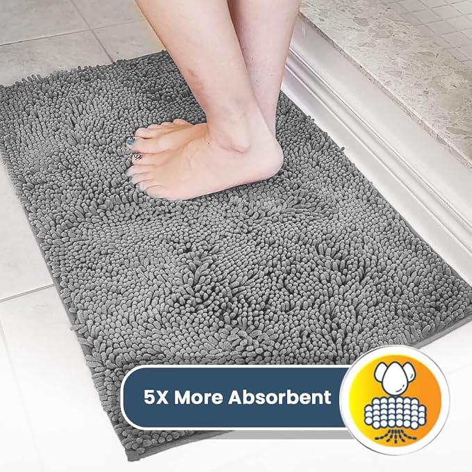 Muddy Mat® | Super Water Absorbent Door Mat Indoor, Microfiber Quick Dry Chenille Entryway Rug, Slip Resistant Front Door Mat, Indoor Mats for Entryway, Machine Washable Pet Rug, Light Grey 30" x 48"