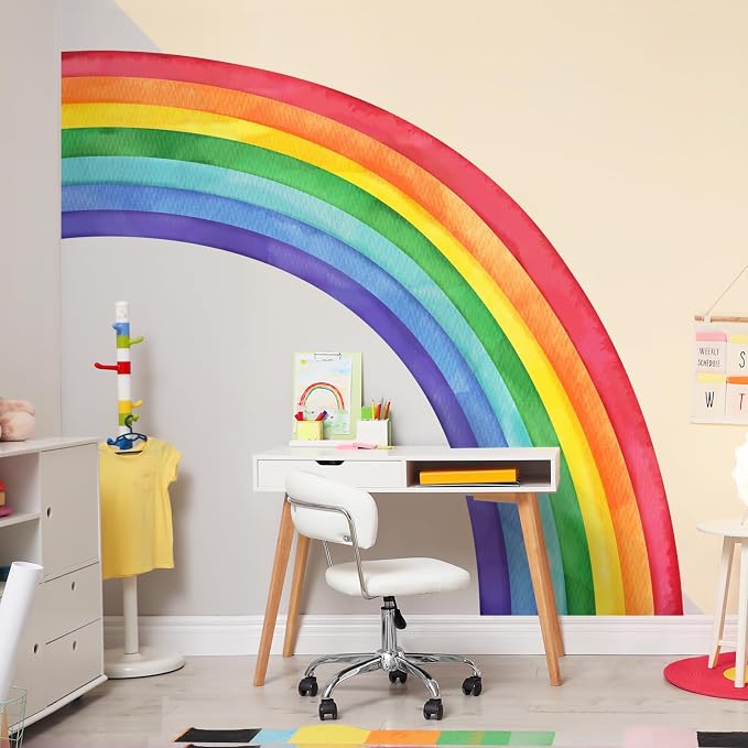 Supzone Large Rainbow Wall Decals, Mural Watercolor Half Rainbow Wall Stickers Peel and Stick Vinyl Wall Art Decor for Girls Bedroom Kids Nursery Living Room Playroom Toddler | Watercolor Mural Wall Sticker for Bedroom Girls Nursery Infantile Living Ro...
