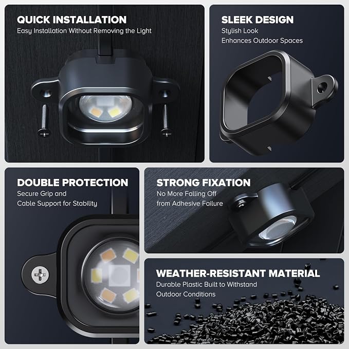 Vokelater 100Pcs Light Clips for Govee H706, Mounting Brackets Compatible with Govee Pro Permanent Outdoor Lights Extension, 200pcs Screws Secure Installation - Black