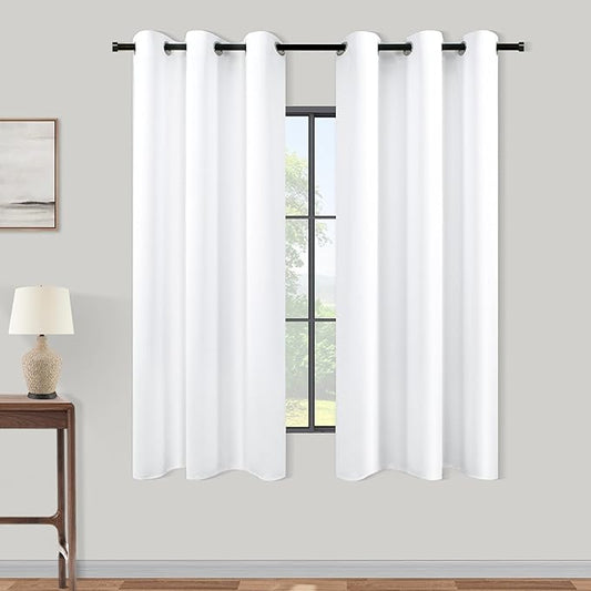 KOUFALL White Short Curtains for Small Bathroom Window,2 Panel Sets Kitchen Cafe Curtains with Grommets Rings 60-70% Blackout,45 Inch Length