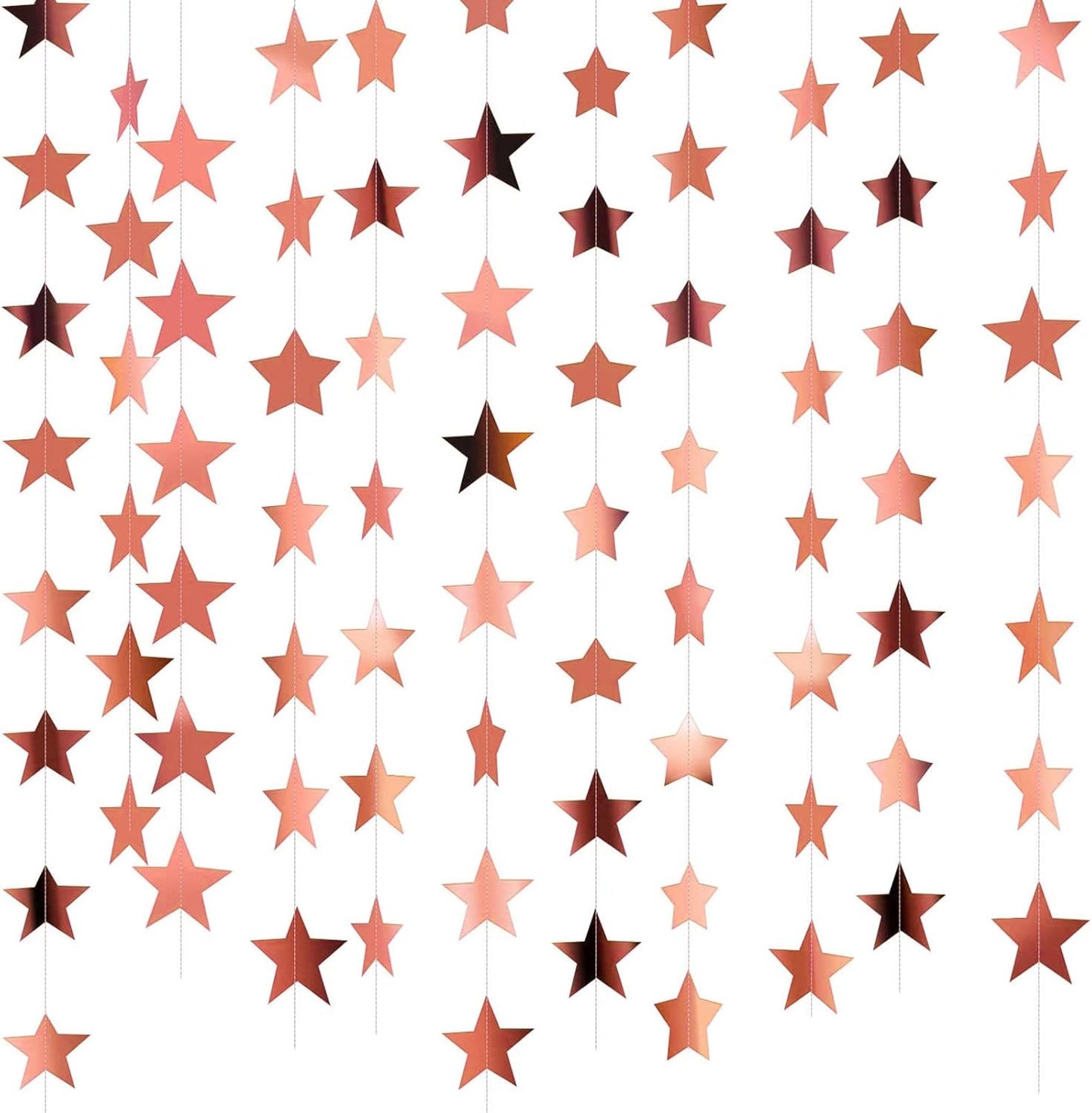 Patelai Glitter Star Garland Banner Decor, 130 Feet Star Hanging Bunting Banner Bright Backdrop for 2025 Graduation Prom Wedding Birthday Christmas Party Supplies(Glitter Rose Gold)