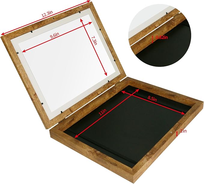iRahmen Kids Art Frames 8.5x11 - Front Opening Childrens Picture Frame Changeable, Wood Artwork Display Storage for Wall Mount, Magnetic Door Holds 50 Art Pieces for Drawings, 3D Picture, Crafts, Portfolio, Brown
