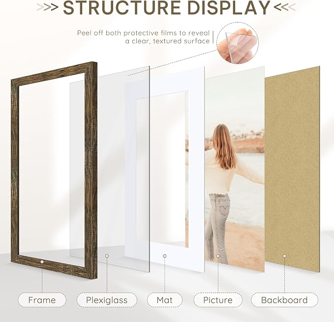 Picrit 17x22 Picture Frame 3 Pack, Wooden Brown Rustic Poster Frame, Display Poster 12 x 18 with Mat or 17 x 22 without Mat for Horizontal or Vertical Wall Mounting