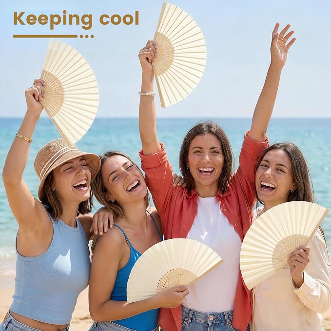 Qunclay 6 Pcs Paper Hand Fans Bulk Bamboo Folding Handheld Wedding Fans for Bridal Dancing Party Favors Church Home Decoration Gift DIY Supplies Stage Props in OPP Individual Package (White)