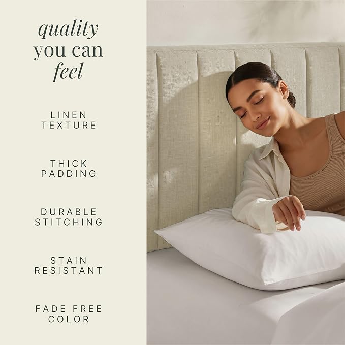 Hearth & Harbor Upholstered Queen Headboard - Easy Assemble Channel Stitched Headboard Queen Size - Wall Mounted Headboards with 3D Soundproof Wall Panels Peel & Stick Floating Headboards, Linen