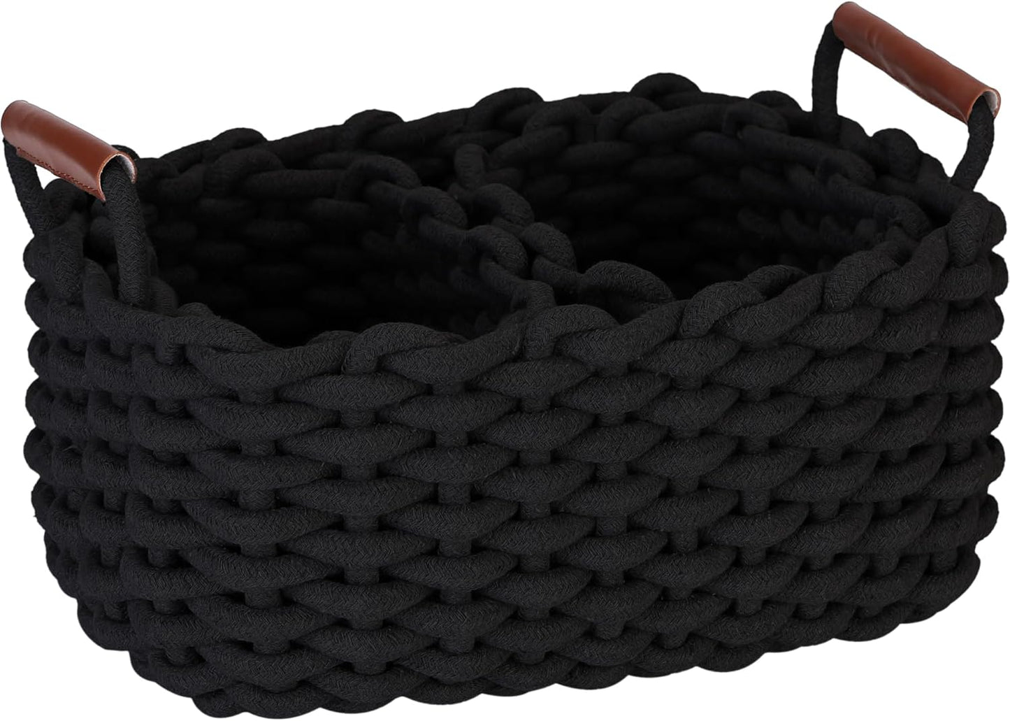 Sea Team 3-Pack Rectangle Woven Cotton Rope Storage Baskets with Handles, Shelf Basket, Closet Organizers, 3-in-1, Black