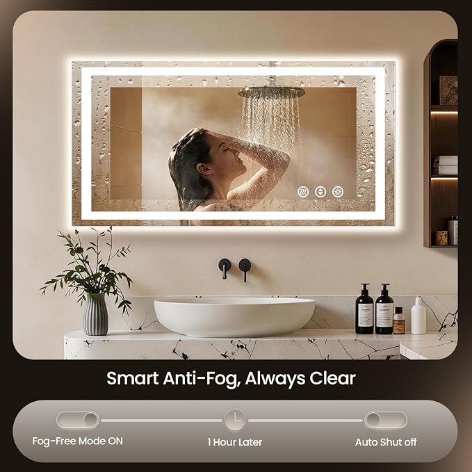 48X24 LED Bathroom Mirror with Lights, Anti-Fog, Backlit + Front Lit (CRI>90), Lighted Bathroom Vanity Mirror for Wall, Memory Function, Dimmable, Tempered Glass, Shatter-Proof