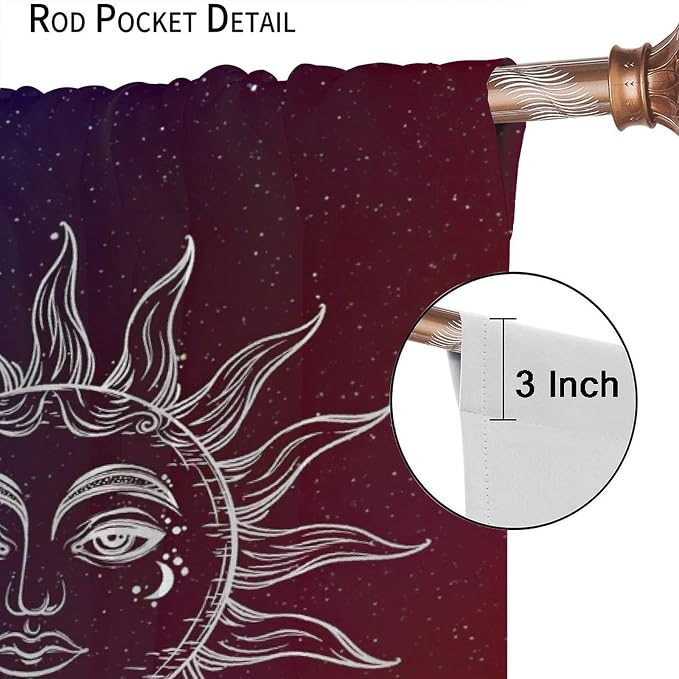 Sun Moon Blackout Windows Curtains, Burning Sun Moon Red Blue Cosmic Galaxy Bohemian Curtains, for Living Room Bedroom 72x63in 2 Panels