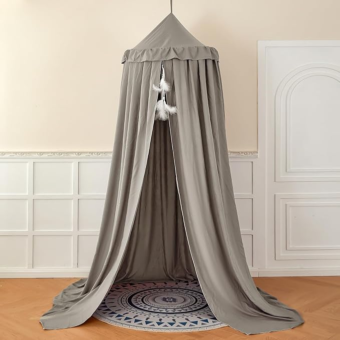 Princess Decor Canopy for Kids Bed, Soft and Durable Bed Canopy for Girls Room Tent Canopy Dreamy Mosquito Net Bedding, Children Reading Nook Canopies Indoor (Grey)