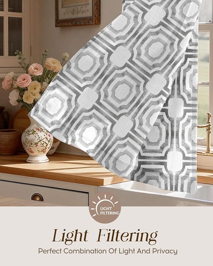Miss Adola Modern Kitchen Tier Curtains - 24 Inch Length Linen Blend Cafe Curtains Gray Small Window Treatments Over Sink Rod Pocket for Bathroom Living Room Light Filtering, 2 Panels