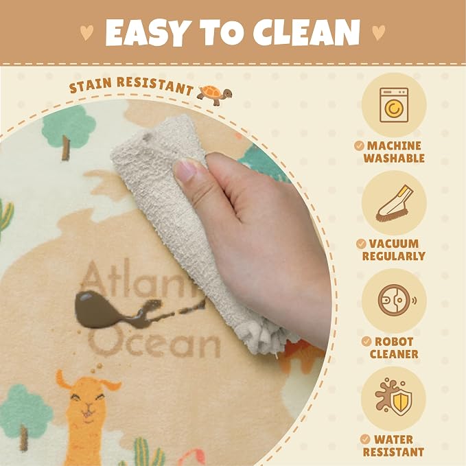 Hazo Haus Large Kids Rugs for Classroom - 6x9 Kids Room Rug with Animal & Educational World Map Area Rug - Washable, Non-Slip, Stain Resistant, Soft & Safe for Child, Playroom Essentials - Soft Beige