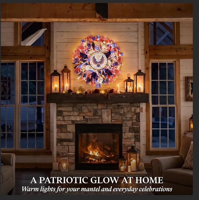 24 Inch Large Patriotic Wreaths for Front Door with Eagle Sign | Front Door Decor with Storage Bag, Veterans Day Decorations, American Wreath for Memorial Day, 4th of July, Independence Day