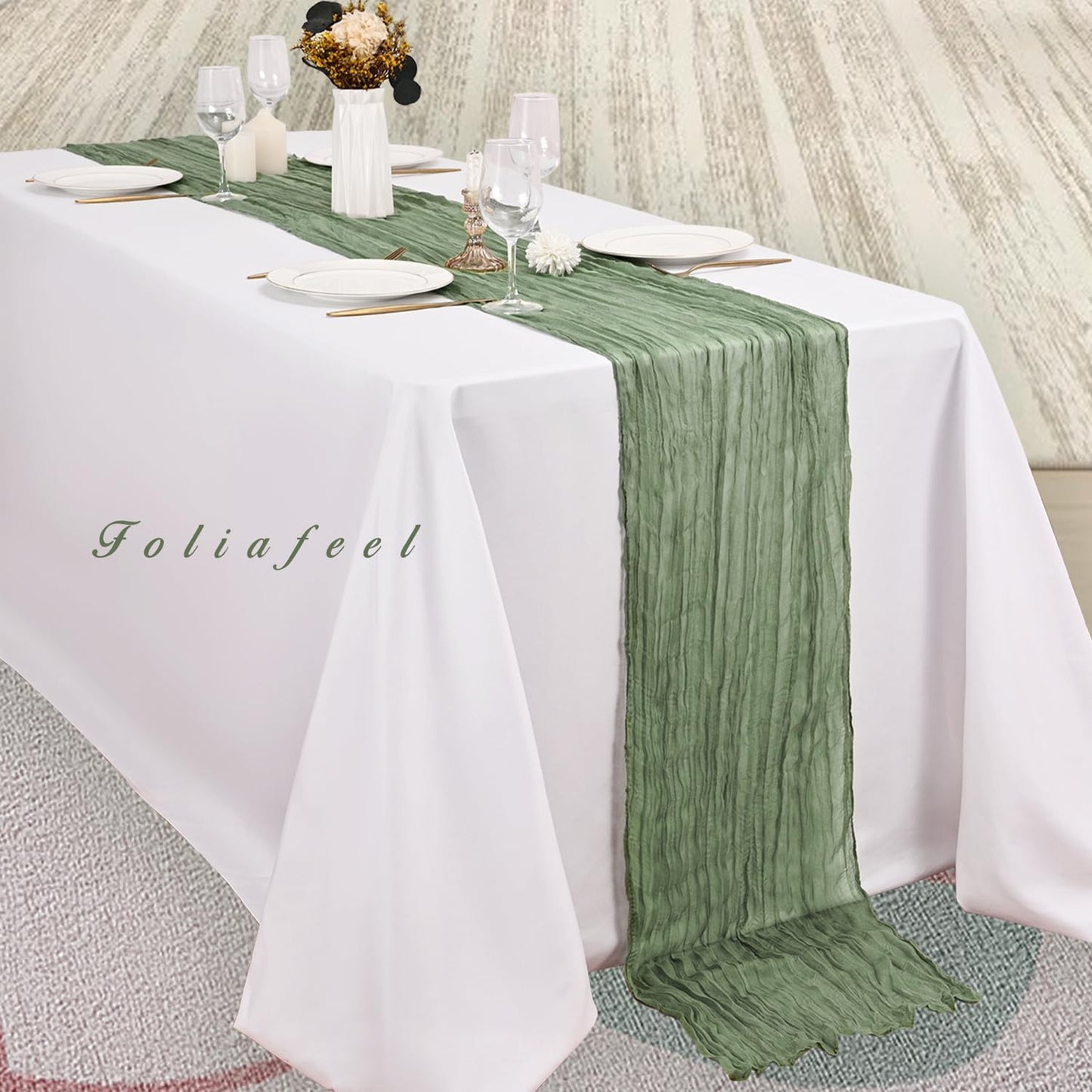20 Pack Sage Green Cheesecloth Table Runner 10FT Rustic Gauze Fabric Cheese Cloth Table Runner for Wedding Bridal Baby Shower Table Decor 20 x 120 Inch Long Boho Sheer Birthday Party Table Decorations