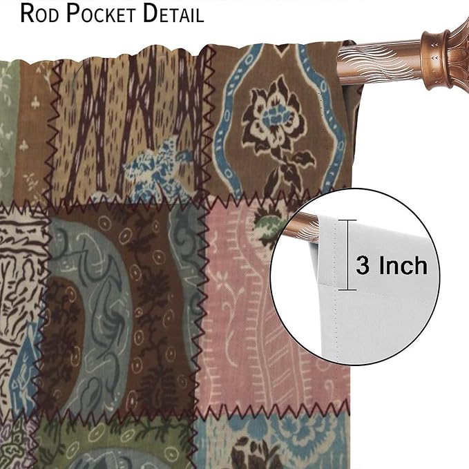 Boho Floral Patchwork Blackout Curtains Pieced Patchwork Plaid Design Farmhouse Green Green Print Window Drapes for Bedroom Living Room Kitchen Cafe （W31.5xL63 Inch） x2 Panels