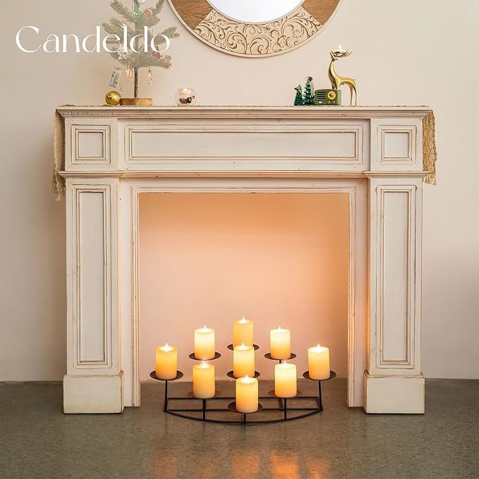 Candeldo Large Candle Holder for Inside Fireplace, Black Metal Candelabra | Mantle Decor, Floor Candelabras, Table Centerpiece, Candle Stand for Pillar