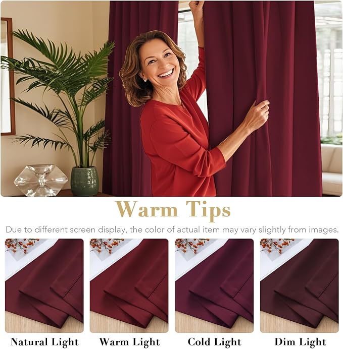 H.VERSAILTEX Christmas Blackout Curtains Thermal Insulated Window Treatment Panels Blackout Drapes for Living Room Back Tab/Rod Pocket Bedroom Draperies, 52 x 63 Inch, Burgundy Red, 2 Panels