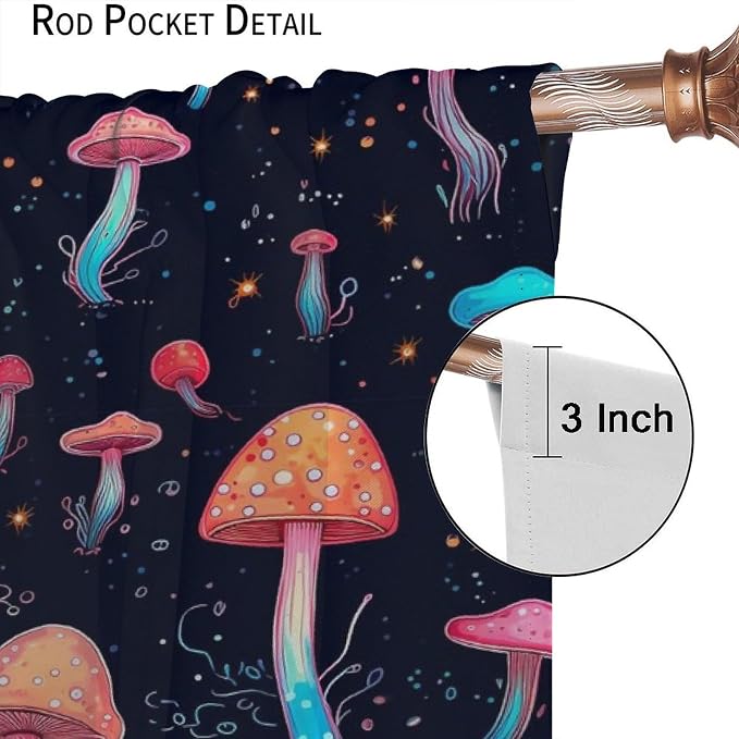 Fantasy Mushroom Curtains,Colorful Plant Print Window Treatments for Bedroom Living Room Kitchen Cartoon Herbs Floral Polyester Fabric Window Drapes 2 Panels Set,Total Size 72 x 63 Inch