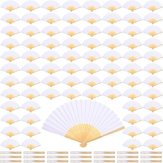 Qunclay 300 Pcs Paper Hand Fans Bulk Bamboo Folding Handheld Wedding Fans for Bridal Dancing Party Favors Church Home Decoration Gift DIY Supplies Stage Props in OPP Individual Package (Pure White)
