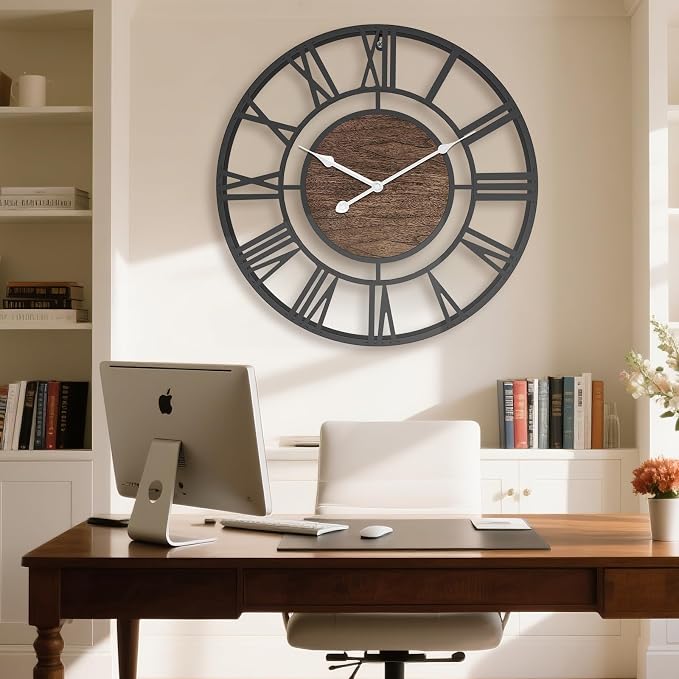 Pytha Sight Large Wall Clock for Lving Room,16 Inch Modern Industrial Decorative Metal Silent Battery Operated Big Arabic Numerals Wall Clocks for Bedroom,Kitchen,Dining Room,Office,Kitchen