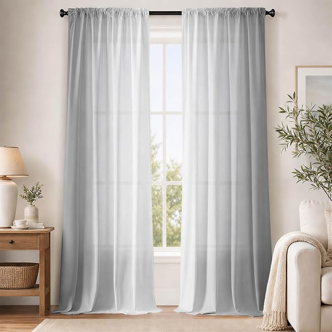 Grey and Grayish White Curtains for Living Room 84 Inch Length Ombre Curtains 2 Panel Bedroom Gray Curtains Rod Pocket Light Filtering Window Curtain Modern Gradient Drapes