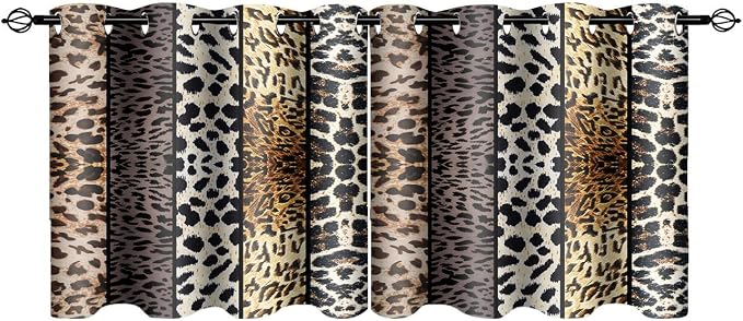 Wild Animal Print Curtain, Room Darkening Thermal Insulated Blackout Leopard Boa Window Drapes with Grommets for Living, Dining, Bedroom, Grey Leopard Print, 52"x 24", 2 Panels
